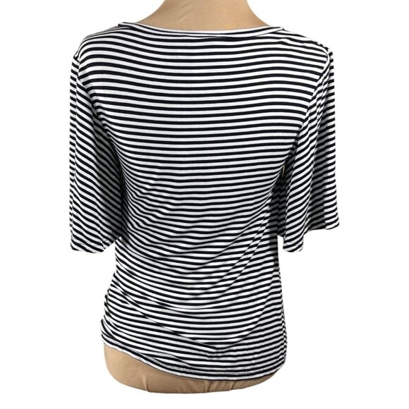 Joseph Ribcoff Side Tie Top Black White Stripe Size 2 Flutter Sleeve - Picture 3 of 7